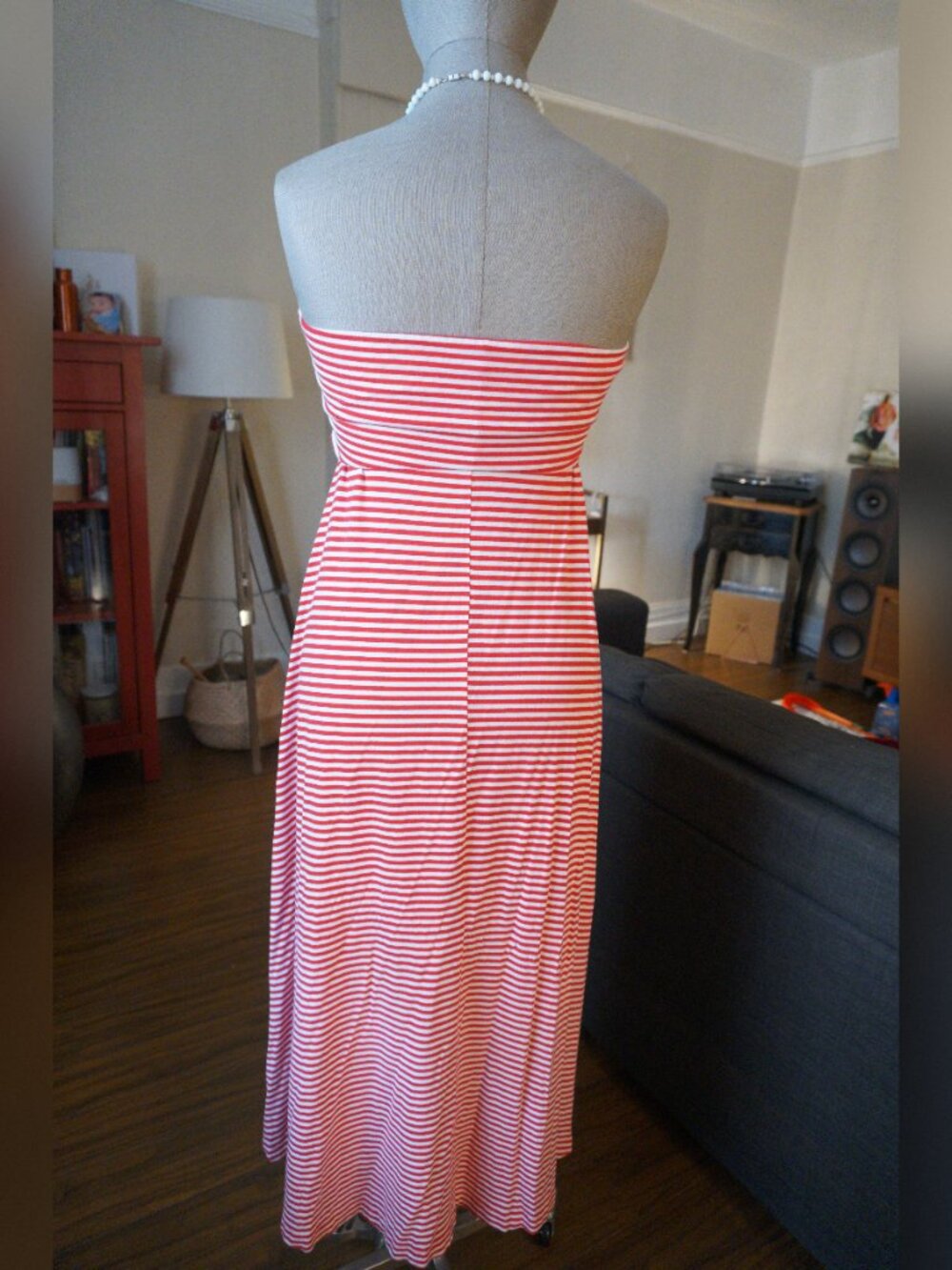 ❤️ Gap Red White Striped Strapless Tube Maxi Dress - Size S 🤍☀️ - Picture 5 of 6